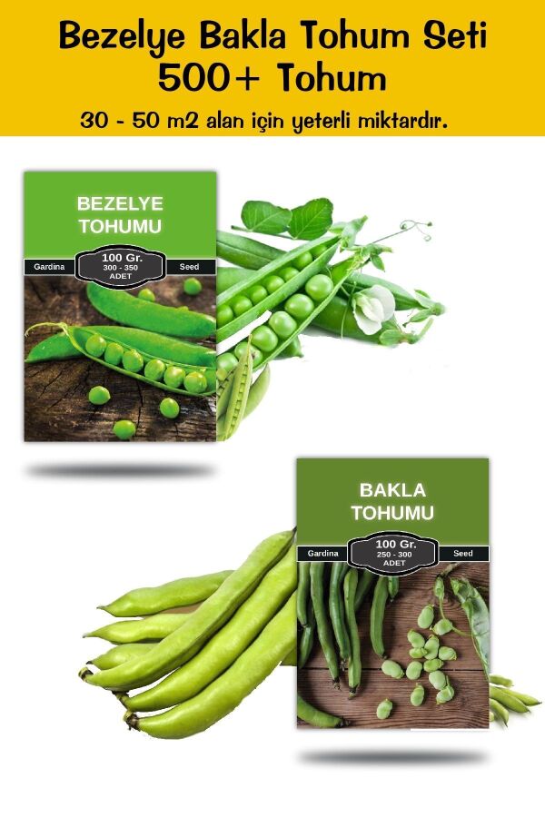 Tohum Paketi Bezelye , Bakla Tohumu 500 Tohum 200 Gr. - 